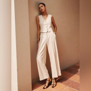 Commense‎ NEW Solid Suit Straight Leg Pants Khaki Linen Blend size XS Chic